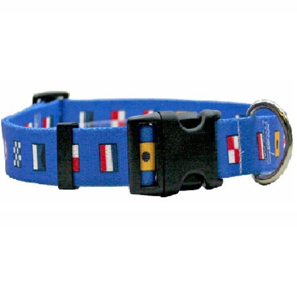 Size Medium Blue Nautical Flags Dog Collar by Yellow Dog Designs
